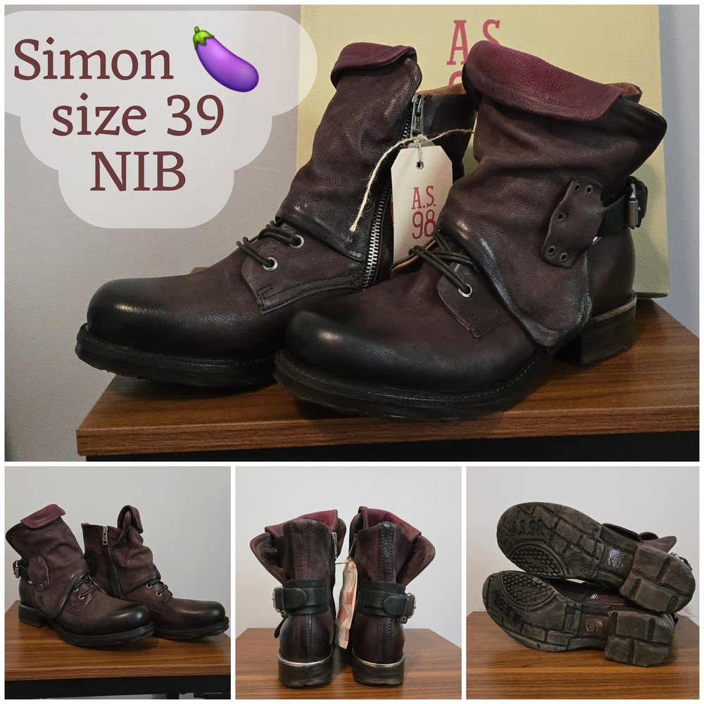 A.S.98 "Simon" Eggplant Leather Boots Size 39